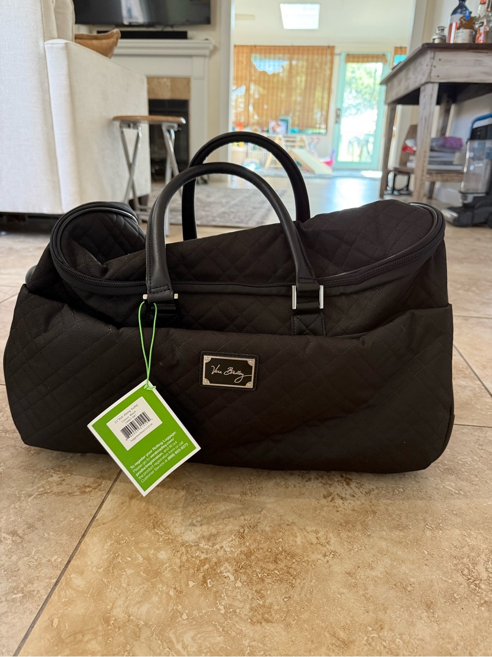 Vera Bradley 22” Roll Along Duffel - Black NWT